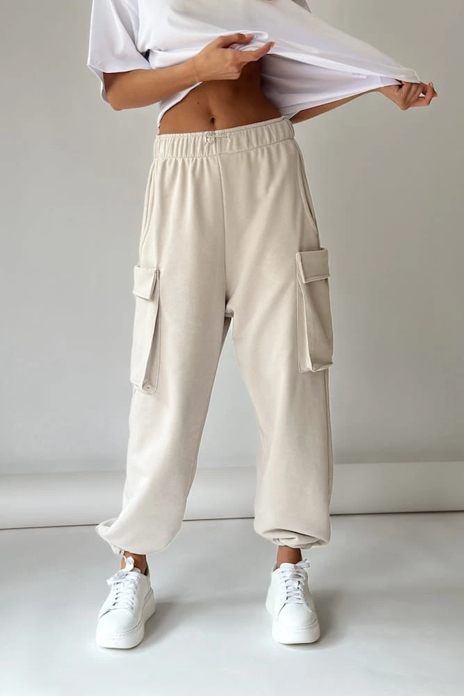 spodnie dzianinowe olive styl minimalistyczny