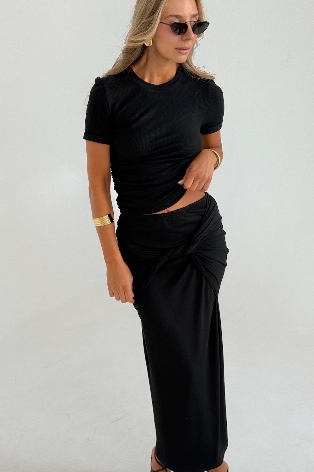 komplet dzianinowy czarny styl nowoczesny damski