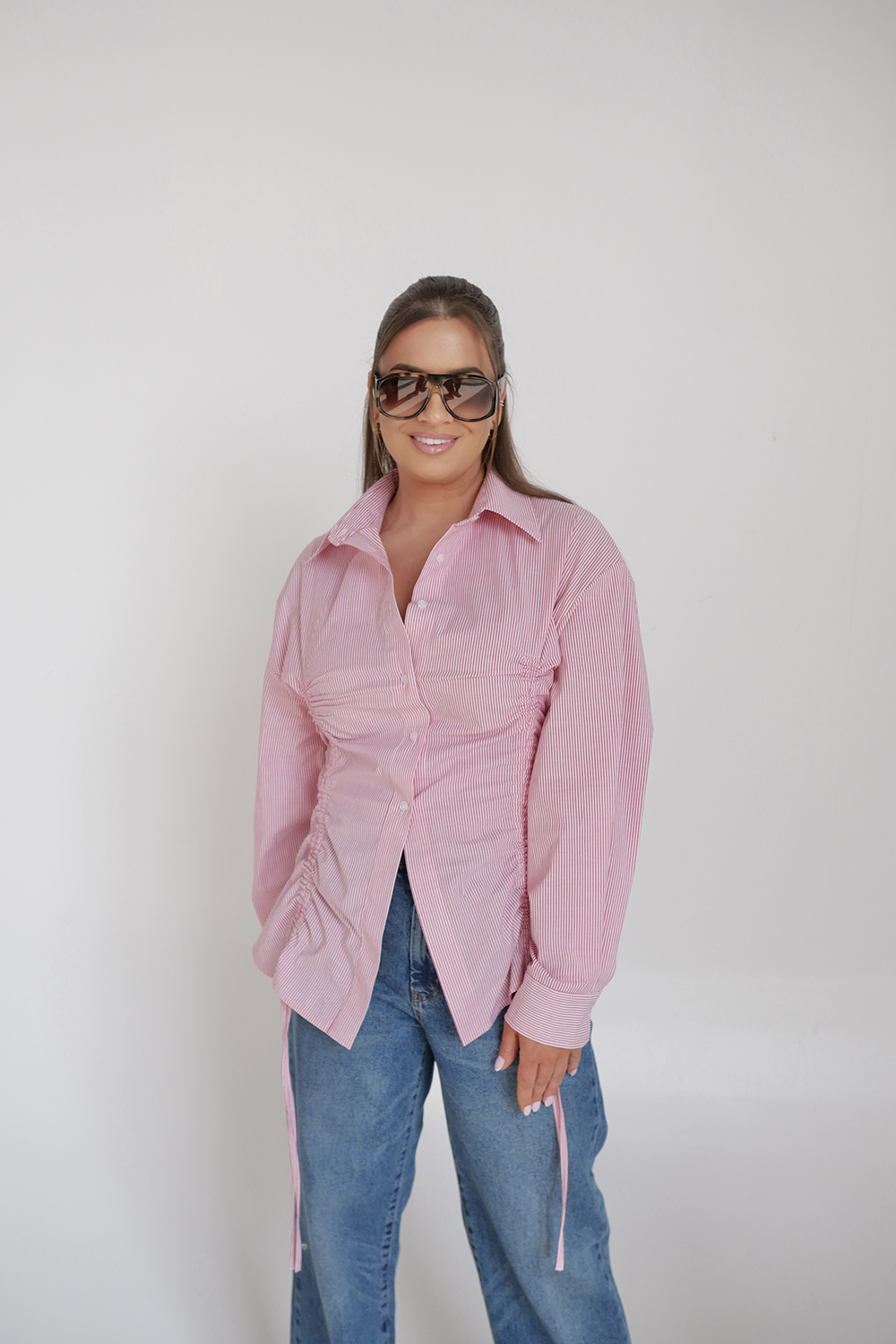 koszula damska w paski biało czerwona elegancka